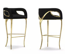 Загрузить изображение в средство просмотра галереи, Modern Nordic Style Tufted Curved Back Luxury Bar Stool Velvet Upholstery 3 Legs Bar Chair For Home Hotel
