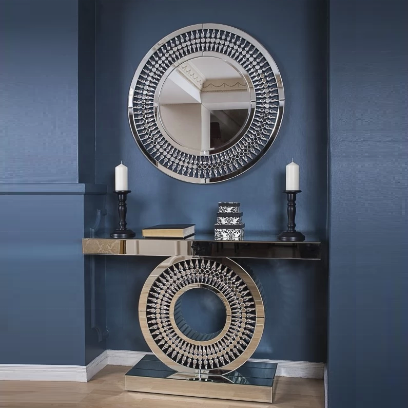 Console Table Silver Glass Body Decorative Style Console Side Hallway Table