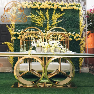 White Glass Sweetheart Gold Dining Table