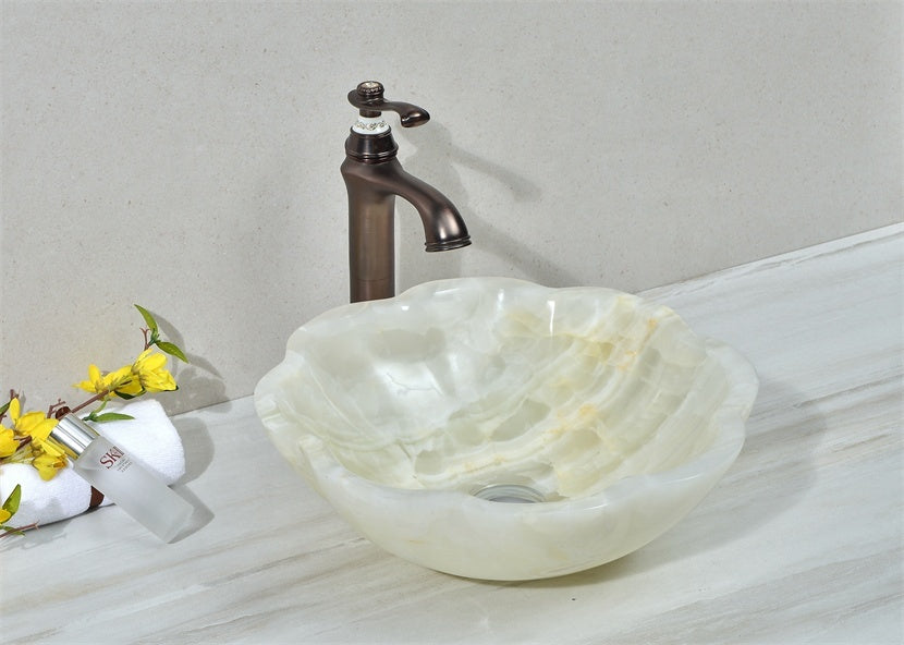 Luxury white onyx lotus shape wash hand sink basin