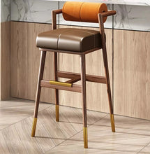 Load image into Gallery viewer, Modern Wood Frame Bar Chair Barstool With Leather Soft cushion high chair Use For cafe bar hotel restaurant
