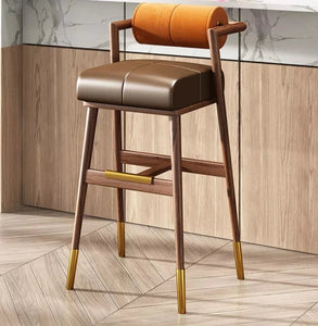 Modern Wood Frame Bar Chair Barstool With Leather Soft cushion high chair Use For cafe bar hotel restaurant