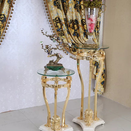 Medieval Home Hotel Decoration Golden Copper Flower Stand Interior furnishings Plant Clock Places Table