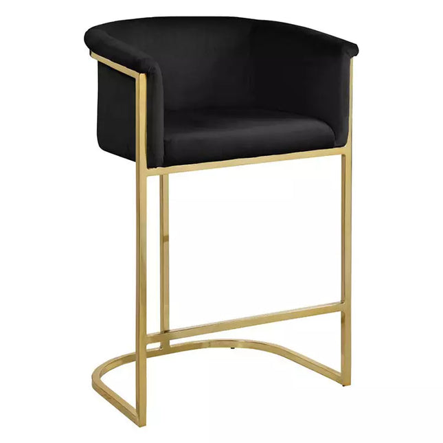 Luxuriöser Barhocker mit goldenen Metallbeinen, Frühstücksbarhocker mit Armlehnen, modernes Möbelstück 