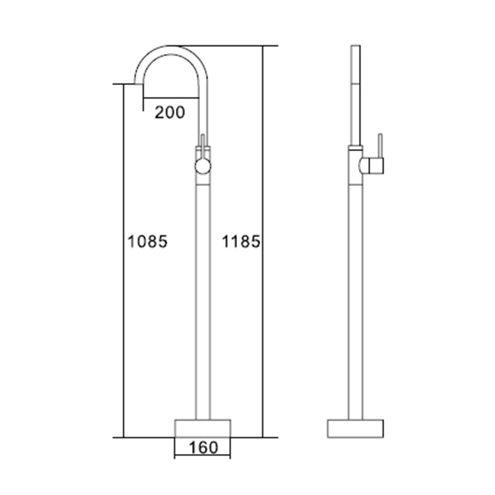 American Style Stainless Steel Glossy Floor Mounted Freestanding Bathtub Faucet