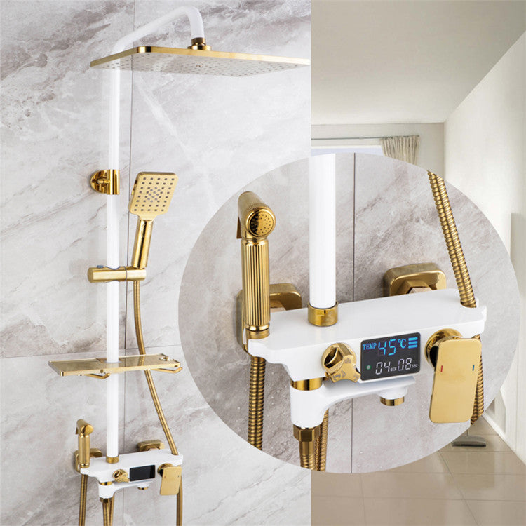 Shower Head Luxury White and Gold Copper Shower Set Golden Pressurized