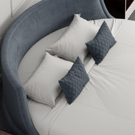 Modernes, elegantes Design: Bettgestell-Set, dunkelgrauer Samt, Kingsize-Rundbett, luxuriöses Rundbett