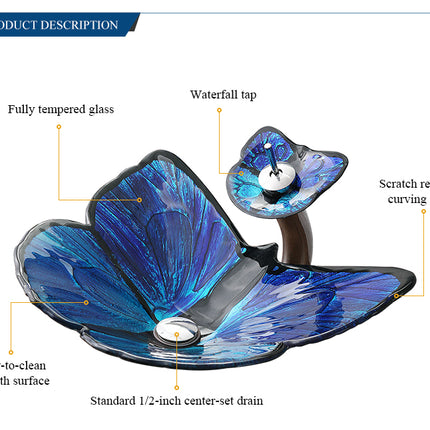 Tischwaschbecken-Set „Schmetterling“ mit blauer Armatur