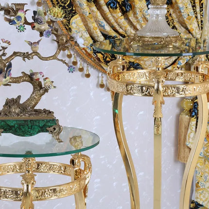 Medieval Home Hotel Decoration Golden Copper Flower Stand Interior furnishings Plant Clock Places Table