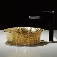 Загрузить изображение в средство просмотра галереи, Flower shape electroplate home decor small table top ceramic bathroom sink art riche gold hand wash basin
