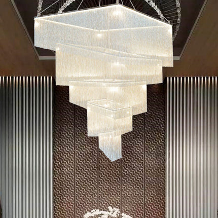 Moderne Loft-Lampe, modische Silberdrahtbeleuchtung, große, luxuriöse Kronleuchter für Hotels