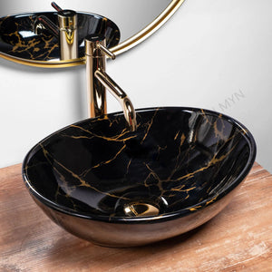 Egg Vessel Sink Porcelain Bathroom Sink Small Size Marble Basin Counter Top Sink