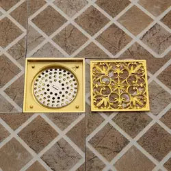 Square Gold Polished Floor Drain Shower Waste Water Flower Cover