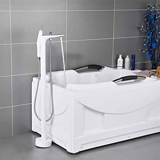 White Chrome Bathroom Floor Standing Mount Bath Tub Sink Faucet Mixer