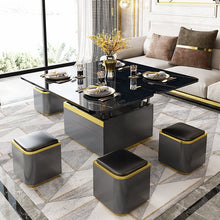 Cargar imagen en el visor de la galería, Luxury multifunctional lifting marble black coffee table with 6 stools
