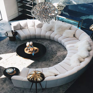 Half Moon C Shape White Fabric Curved Velvet Designer Sofa Set Furniture House Modern Luxury Designs Living Room Furniture