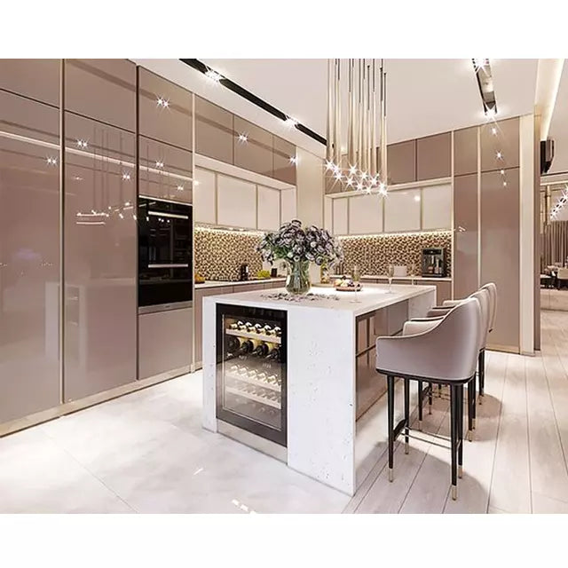 aufbewahrung rosegold Luxuriöse, grifflose, hochglänzende, lackierte Küchenschränke in Roség – La Moderno