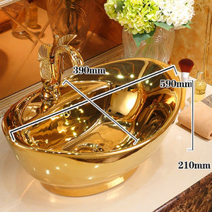 Golden oval shaped washroom gold hand wash basin luxury lavabos bathroom sink