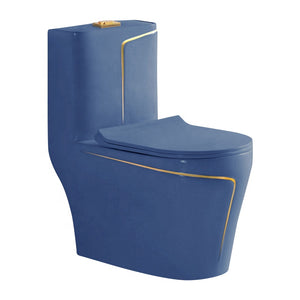 Gold Lining Light Blue Color Toilet Bowl Ceramic Floor Mounted