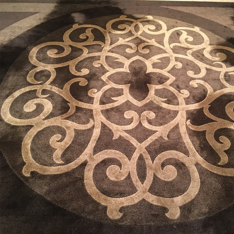 Hand tufted Carpet Flower pattern design round shape grey color rugs