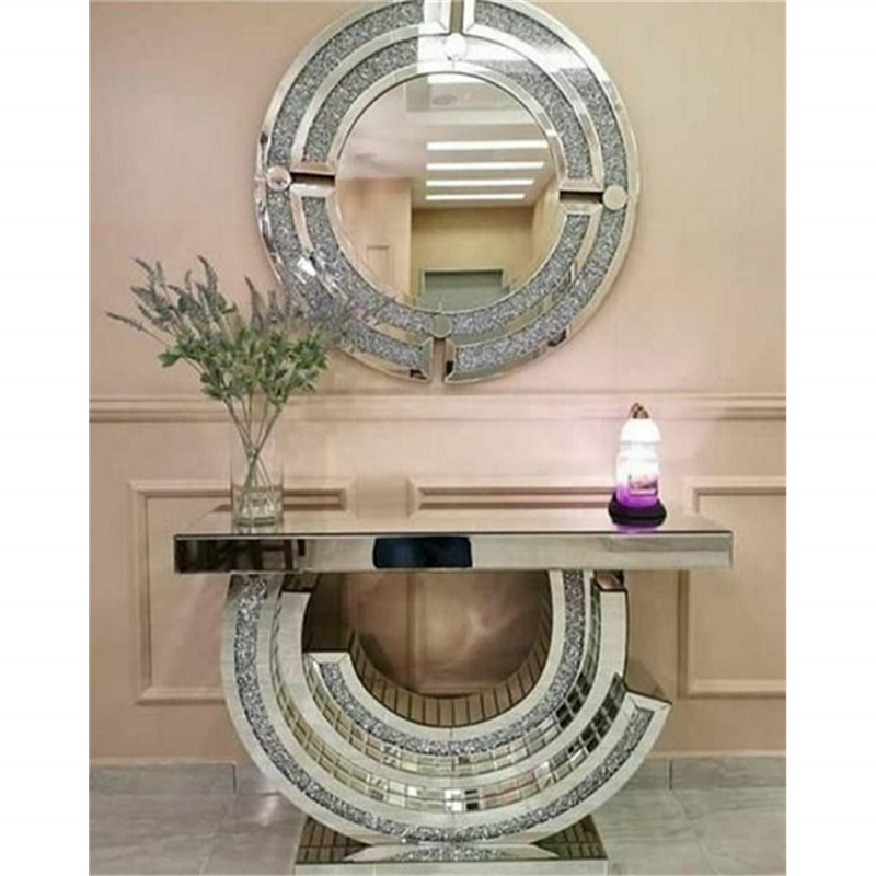 European modern gold color glass mirror console table square