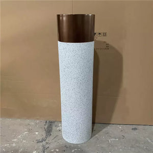 White Grey Natural Stone Big Cylinder Shape Flower Pot With Bronze Rim