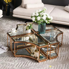 Cargar imagen en el visor de la galería, Italian light luxury coffee table living room furniture tempered glass table combination mirror stainless steel tea table
