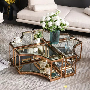 Italian light luxury coffee table living room furniture tempered glass table combination mirror stainless steel tea table