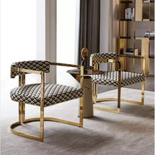 Load image into Gallery viewer, Luxury Living Room Gold Stainless Steel Accent Chair PU Leather Upholster Dining Chair For Hotel Home

