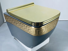 Charger l&#39;image dans la galerie, Italian Black and Gold Hanging toilet Versace Inspired Bathroom Toilet Bowl with System Included
