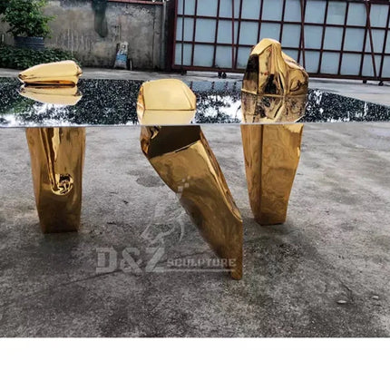 Luxury Dubai Design Stainless Steel Mirror Finish Metal Sculpture Coffee Table