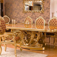 Load image into Gallery viewer, luxury dining set golden foil hand carved Italian style dining room furniture round dining table
