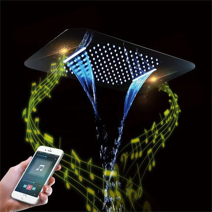 SUS304 23*15 Inch Led Shower Head with Music System Rain and Waterfall Shower Ceiling Embedded Bathroom Shower Faucet Set