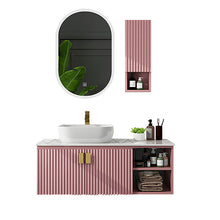 Load image into Gallery viewer, solid wood bathroom Cabinet new design floor mounted Bathroom Vanity With LED Mirror And Ceramic basin cabinet
