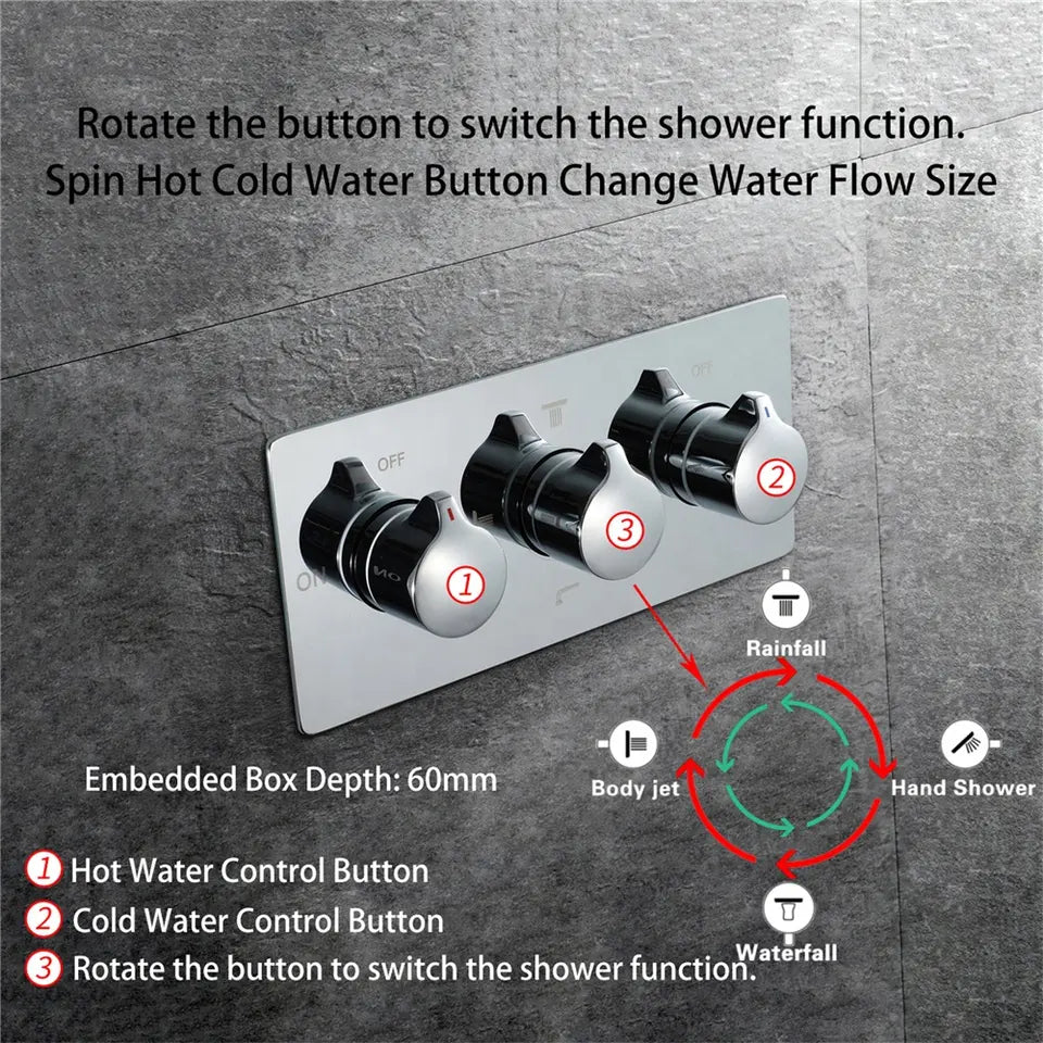 SUS304 23*15 Inch Led Shower Head with Music System Rain and Waterfall Shower Ceiling Embedded Bathroom Shower Faucet Set