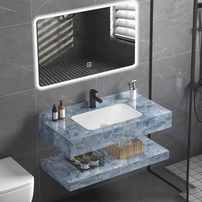 Slate Marble Modern Floating Marble Slate Basin Washroom Wall Mounted Bathroom Vanity Cabinet With Sink