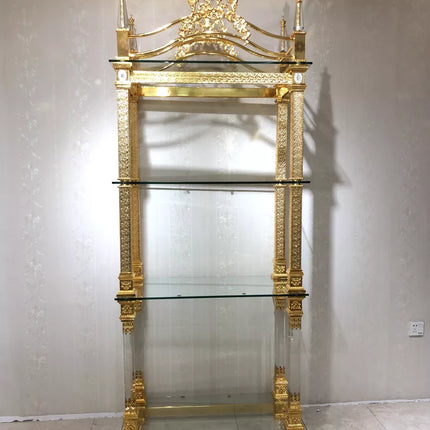 European Luxury Multi-Layer Decorative Frame Hotel Living Room Commodity Shelf Crystal Golden Decorative Frame