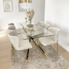 Charger l&#39;image dans la galerie, X Legs Stainless Steel Wedding Dining Table Glass Top 6 seaters
