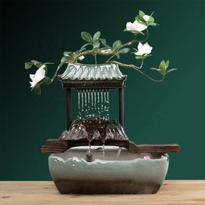 Green plant Home office accessories Lotus Leaf Flowing ancient pavilion Water Ring Light Lamp For Decorative Tabletop Fountain