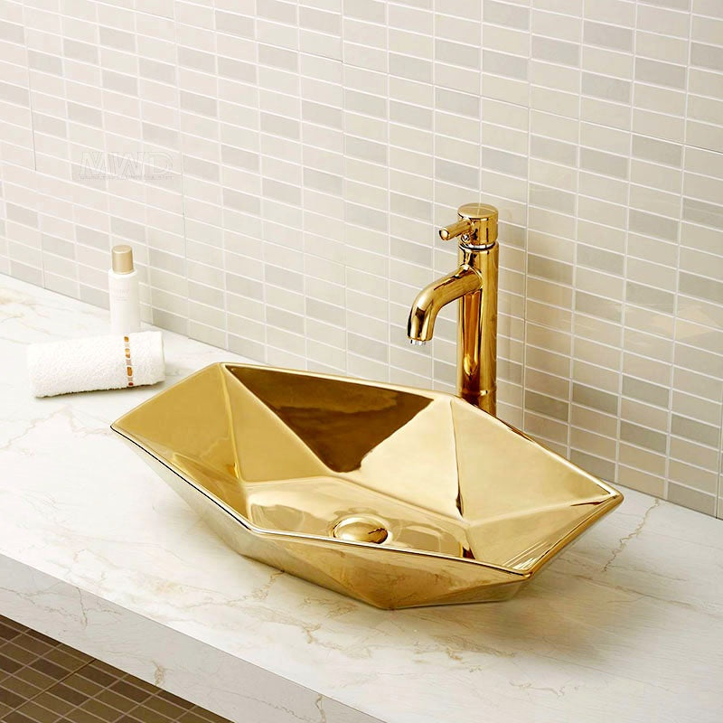 Gold Countertop Porcelain sinks bathroom unique Wash Basin Diamond