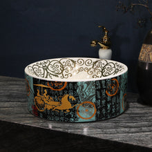 Load image into Gallery viewer, Art Sink Basin Designer Horse Pattern Wash Basin Porcelain Hand Painted
