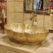 Загрузить изображение в средство просмотра галереи, Gold Wash Basin Counter Top Vintage Style Sink European Style
