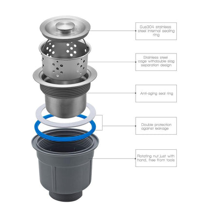 Évier de cuisine noir à une cuve, fabriqué à la main en acier inoxydable 304, avec égouttoir.