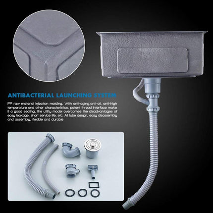 Évier de cuisine noir à une cuve, fabriqué à la main en acier inoxydable 304, avec égouttoir.