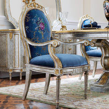 Cargar imagen en el visor de la galería, ANTIQUED PLATINUM GOLD WOOD DINING TABLE SET 6 Seater
