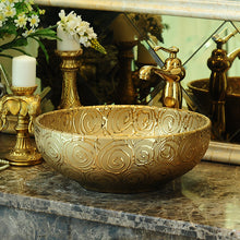 Load image into Gallery viewer, Gold Ceramic Vintage Wash Basin Counter Top
