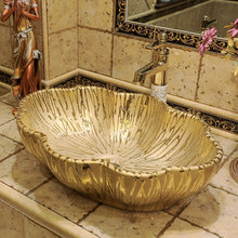 Cargar imagen en el visor de la galería, Gold Wash Basin Counter Top Vintage Style Sink European Style
