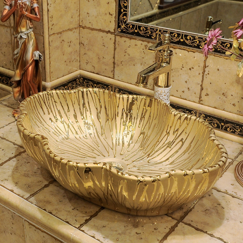 Gold Wash Basin Counter Top Vintage Style Sink European Style