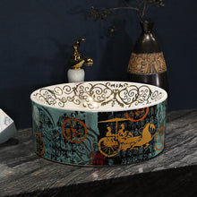 Load image into Gallery viewer, Art Sink Basin Designer Horse Pattern Wash Basin Porcelain Hand Painted
