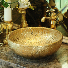 Load image into Gallery viewer, Gold Ceramic Vintage Wash Basin Counter Top
